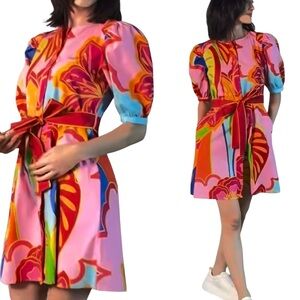 Maude Vivante Tie Dress in Big Florals Tropical Vibrant Multicolor M EUC